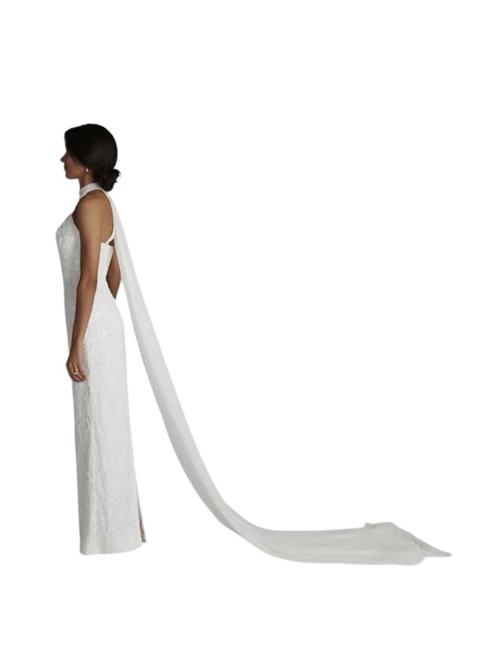 ST. TROPEZ Ivory Pearl Halter Neck Beaded Lace Wedding Gown With Sweeping Train - Picture 3 of 16